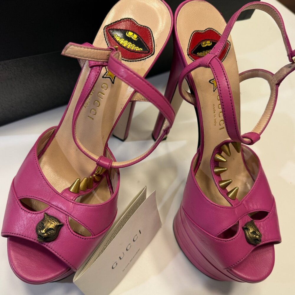 Gucci Malaga Kid Angel T-Strap Platform High Heels size 38 (size 7 American) - Picture 2 of 3